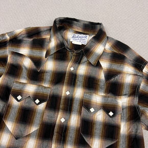 Vtg Rockmount Ranch Wear Pearl Snap Shirt Mens Small Plaid Diamond Western Retro - Picture 3 of 7